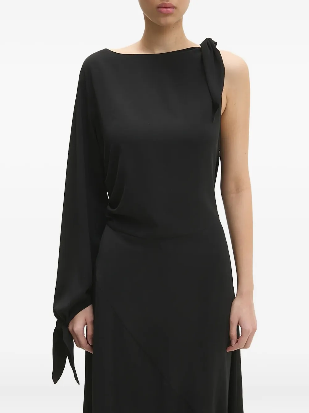 SAMSOE asymmetric-neckline one-sleeve midi dress Zwart