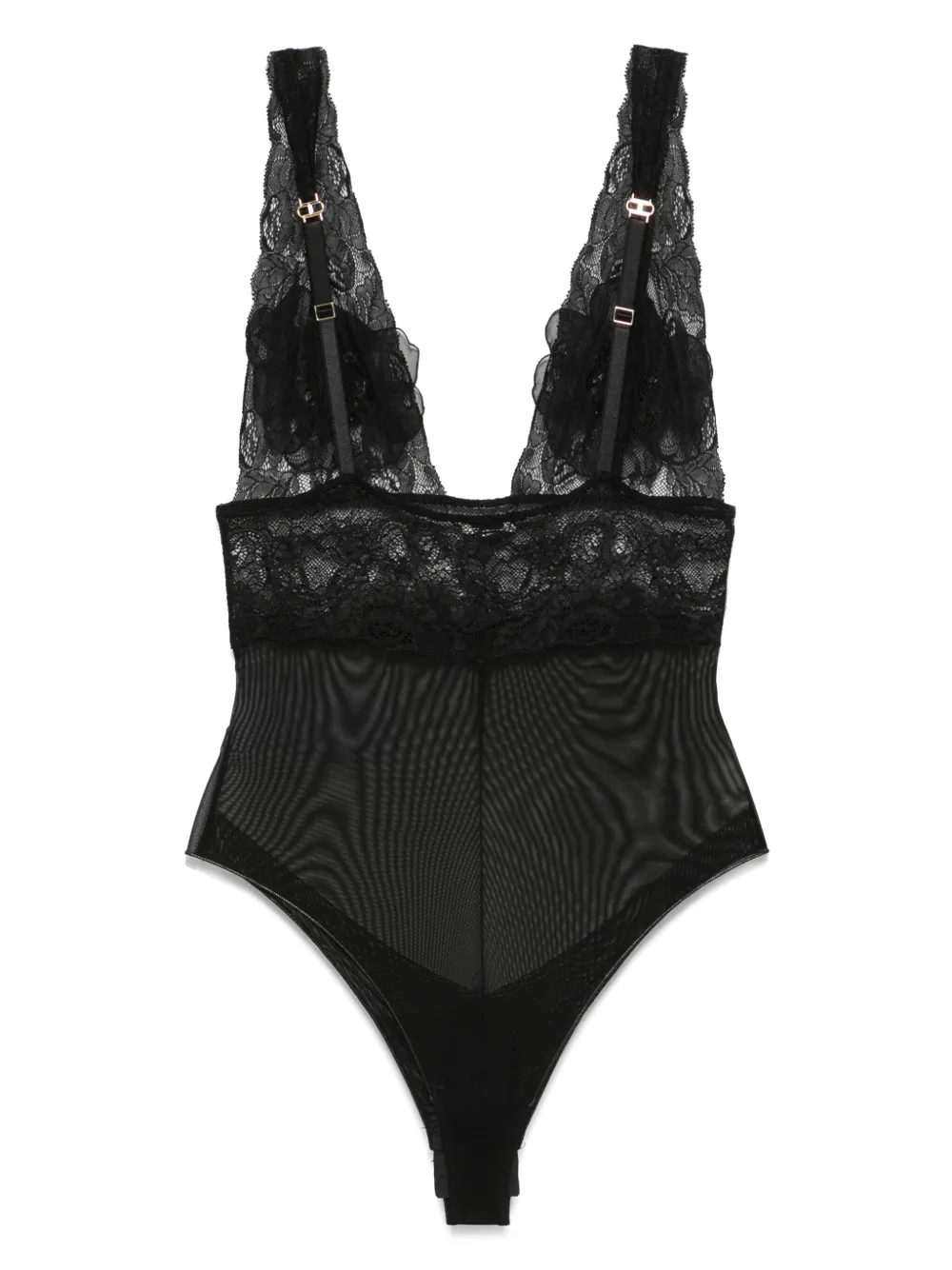 elisabettafranchi Elisabetta Franchi Tulen body met 3D-bloemen - Zwart