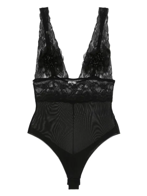 Elisabetta Franchi Body con fiori 3D in tulle