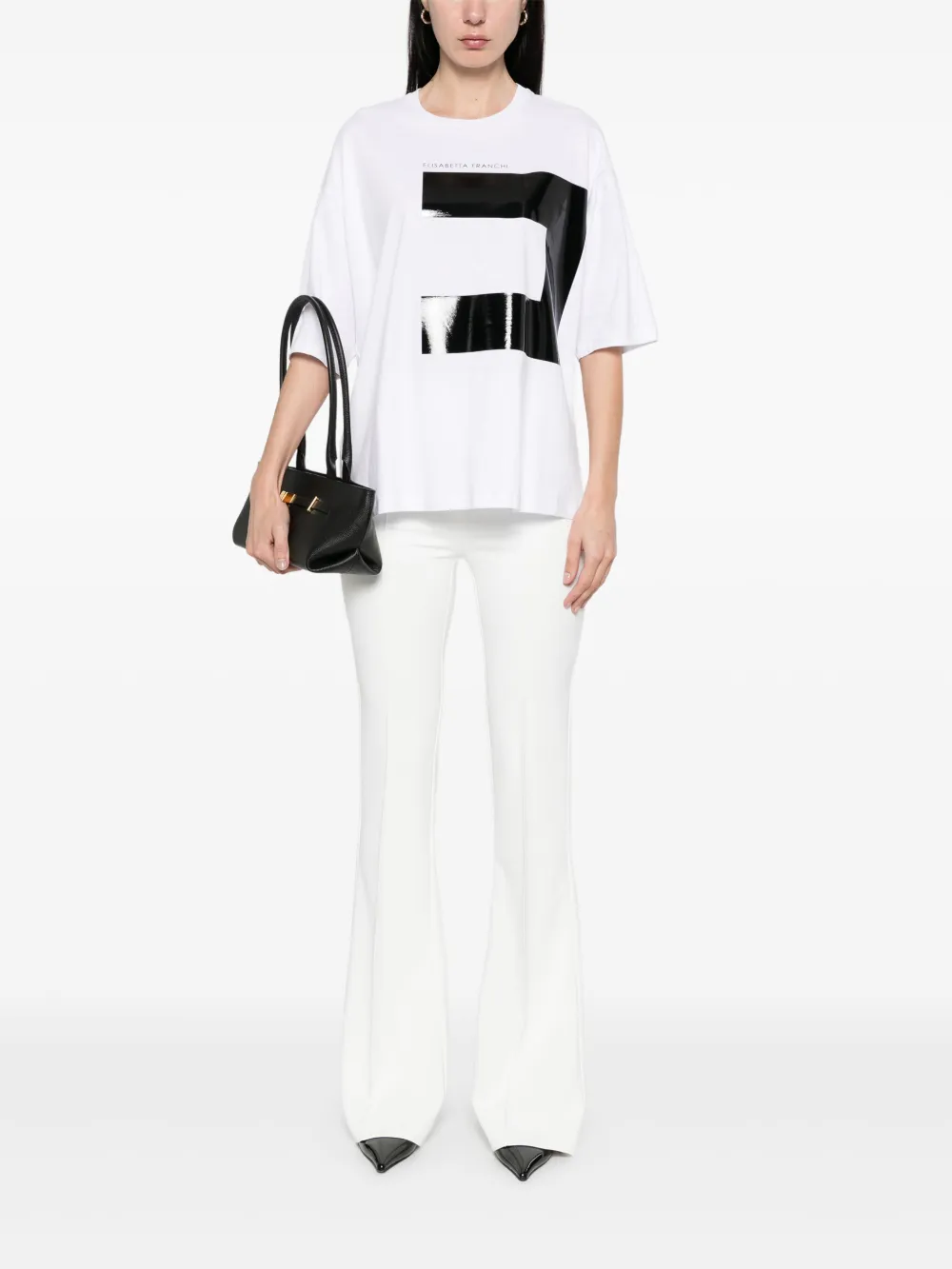 elisabettafranchi Elisabetta Franchi Crêpe gelaagde flared broek - Wit