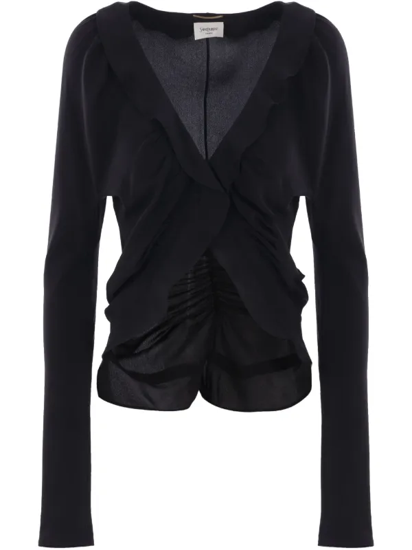 【送料&関税込】Saint Laurent Embroidered Crepe Blouse Saint Laurent Crepe De Chine Blouse | Black | FARFETCH