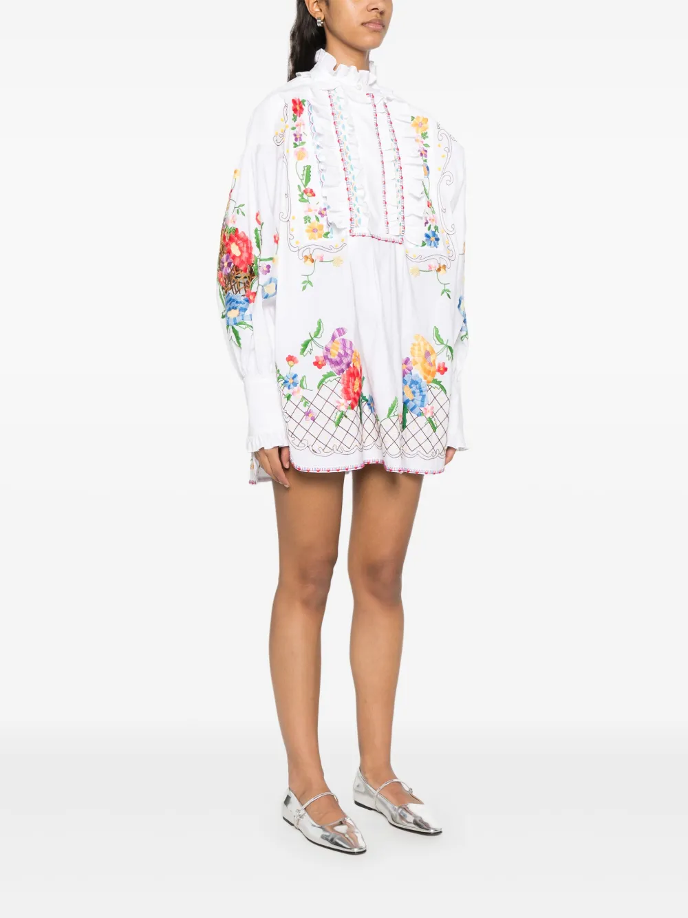 Valentino Garavani Mini-jurk met geborduurde bloemen Wit