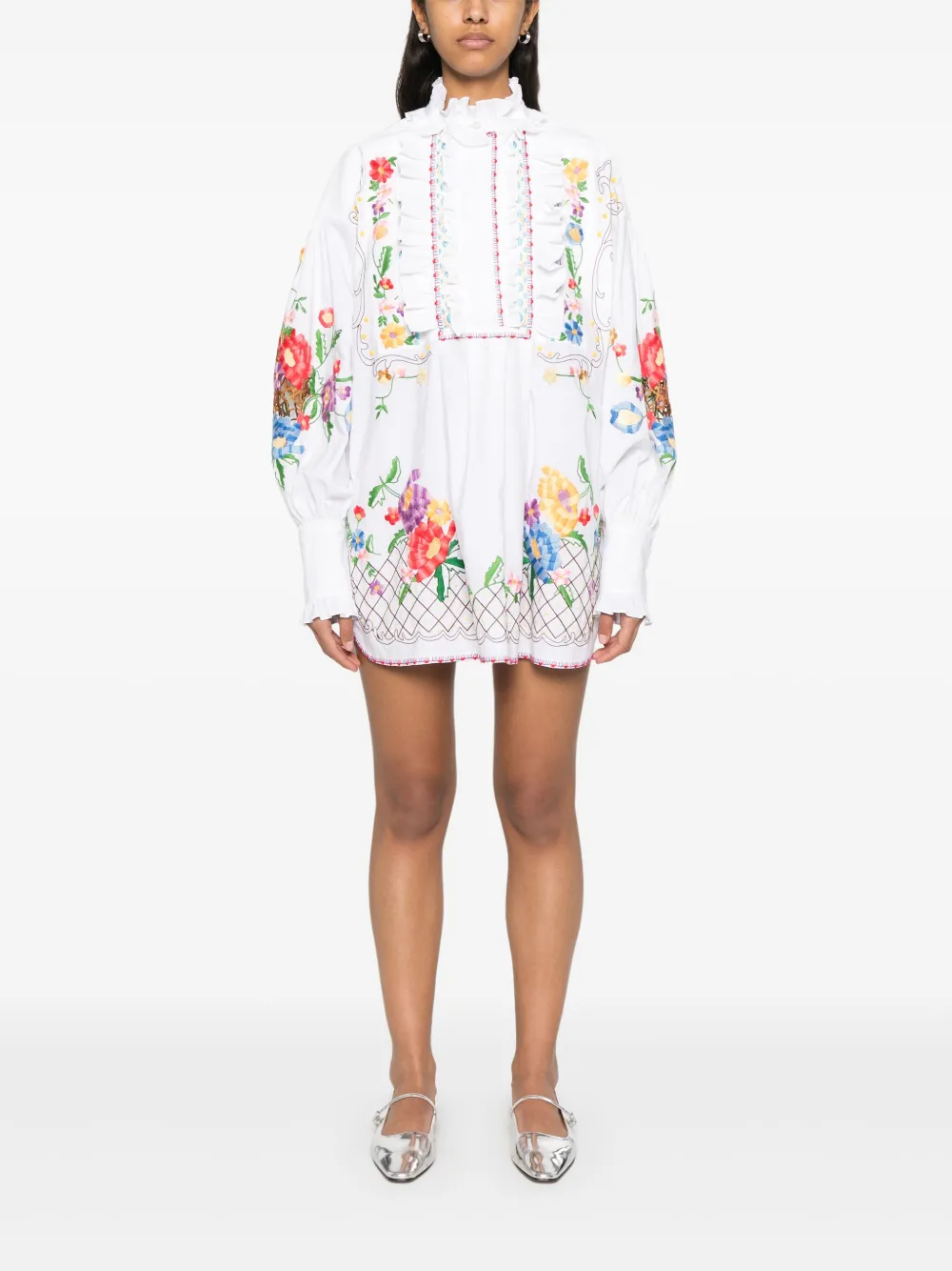 Valentino Garavani Mini-jurk met geborduurde bloemen - Wit