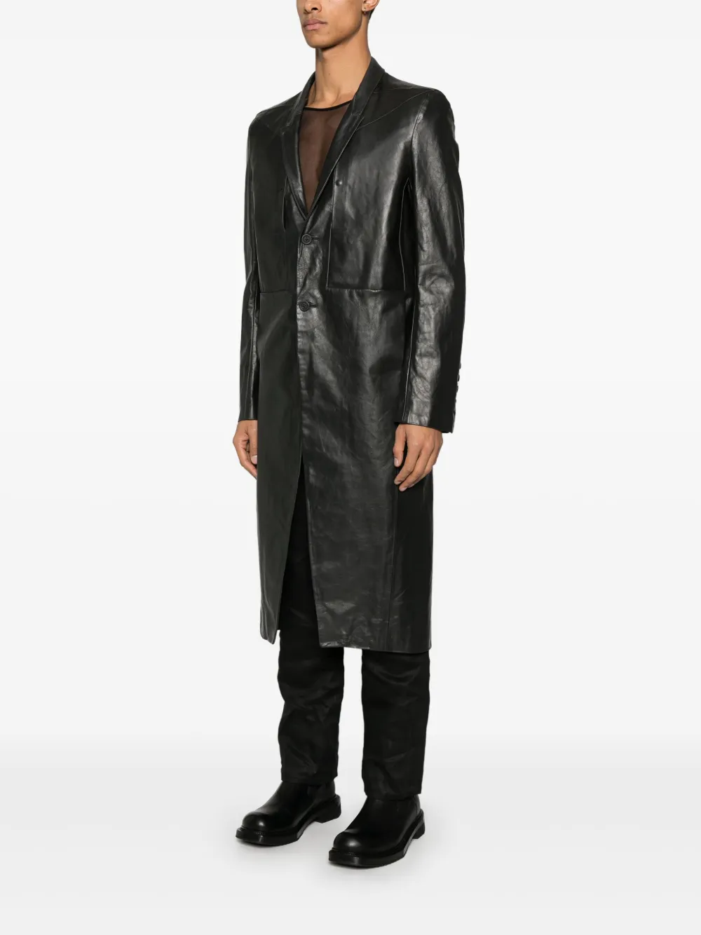 Rick Owens Black Hollywood Lido Leather Coat In Black