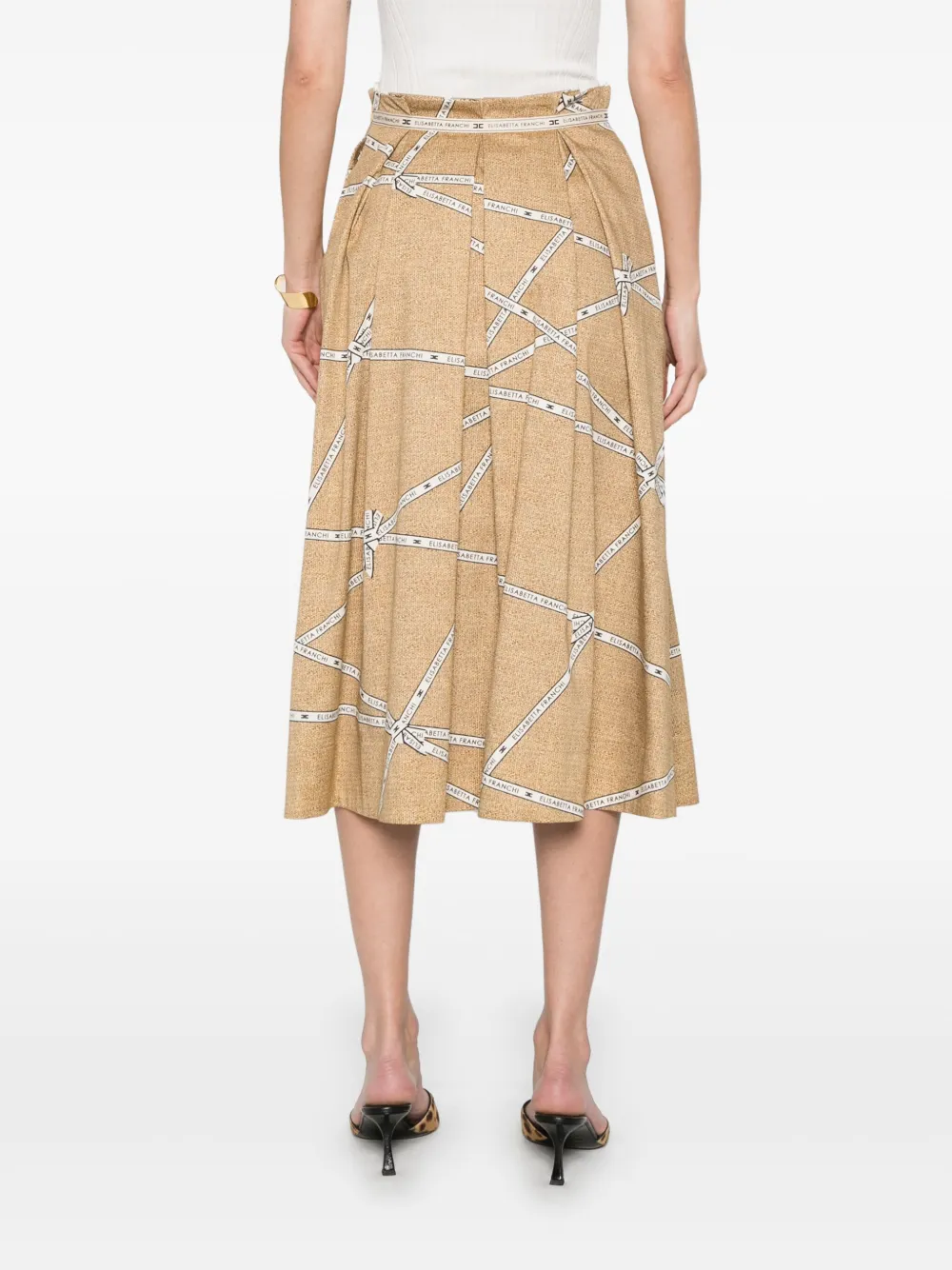 Elisabetta Franchi Midi-rok met raffiaprint Beige