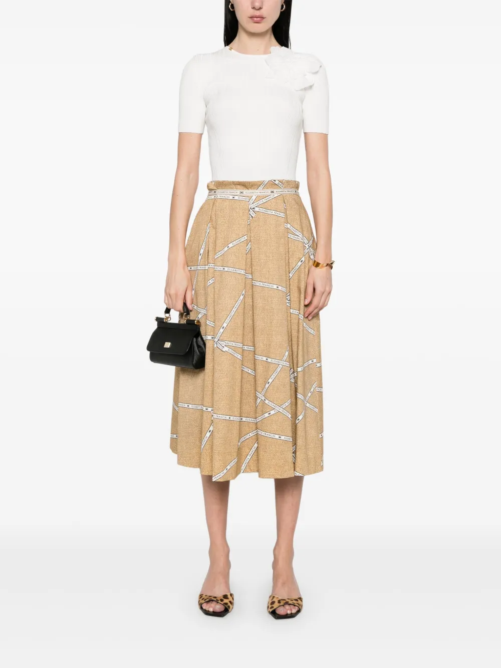 Elisabetta Franchi Midi-rok met raffiaprint - Beige