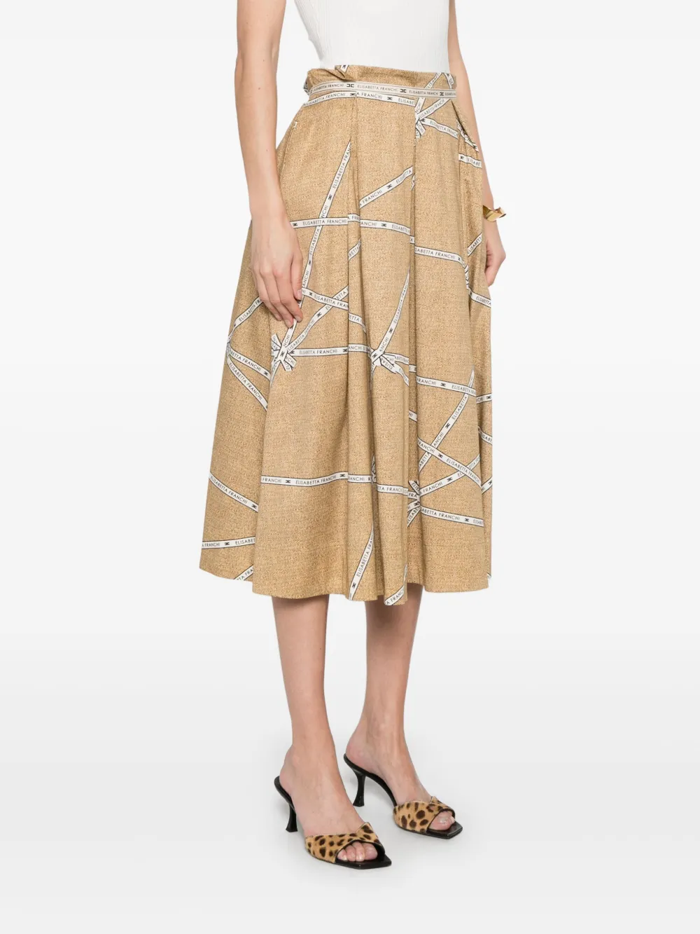 Elisabetta Franchi Midi-rok met raffiaprint Beige