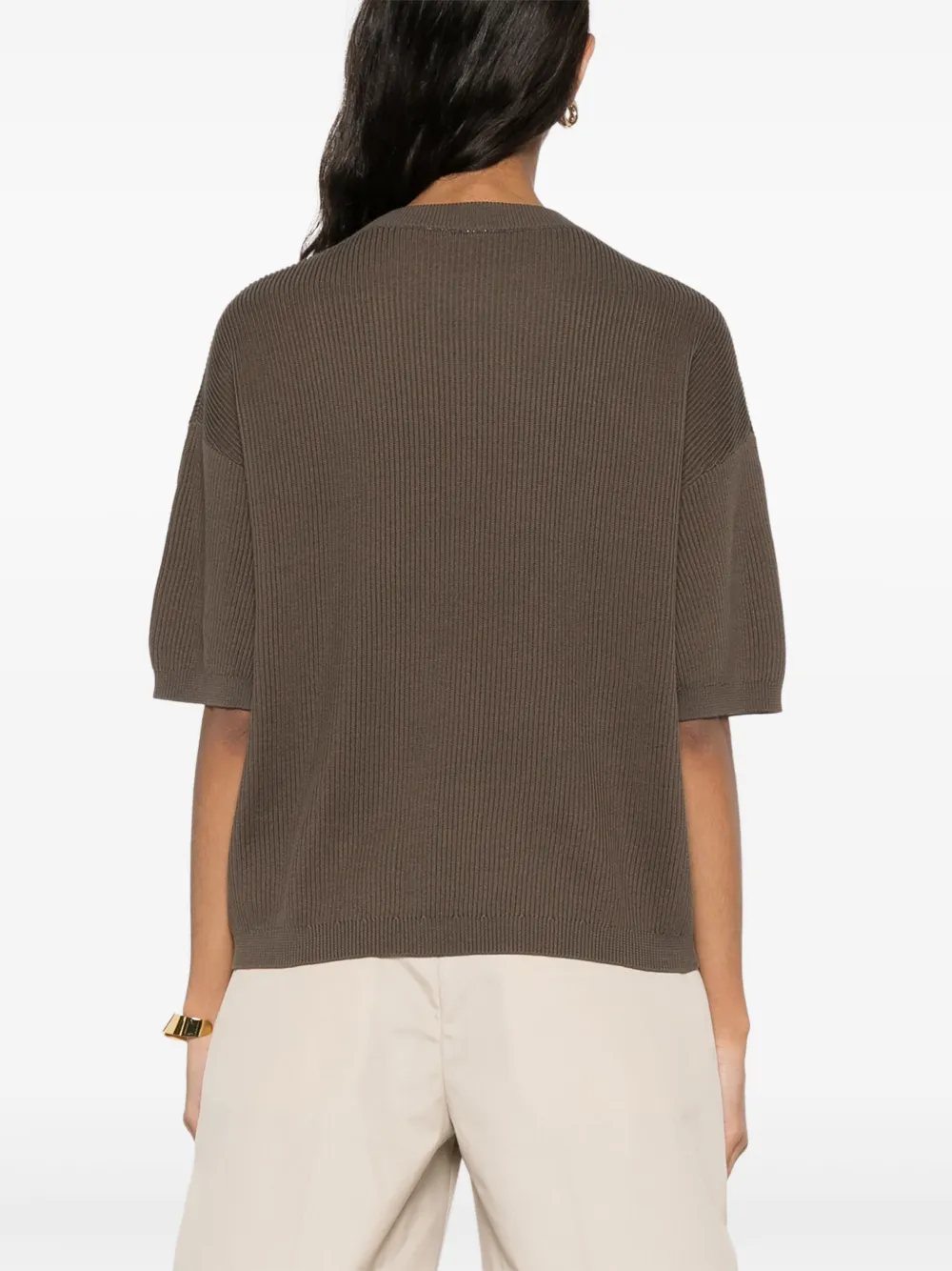 Brunello Cucinelli Fijngeribbeld T-shirt Bruin
