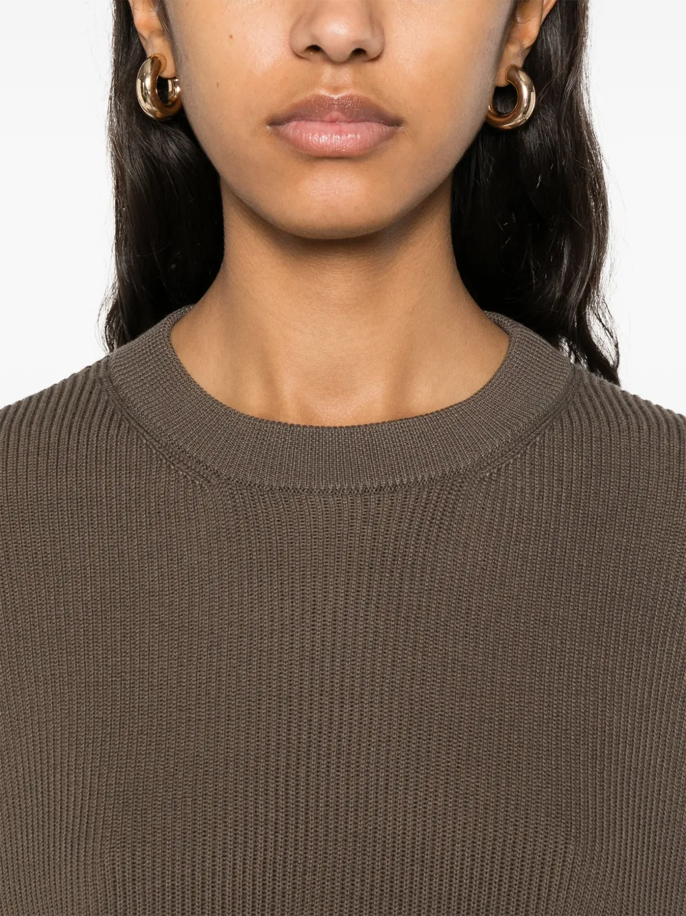 Brunello Cucinelli Fijngeribbeld T-shirt Bruin