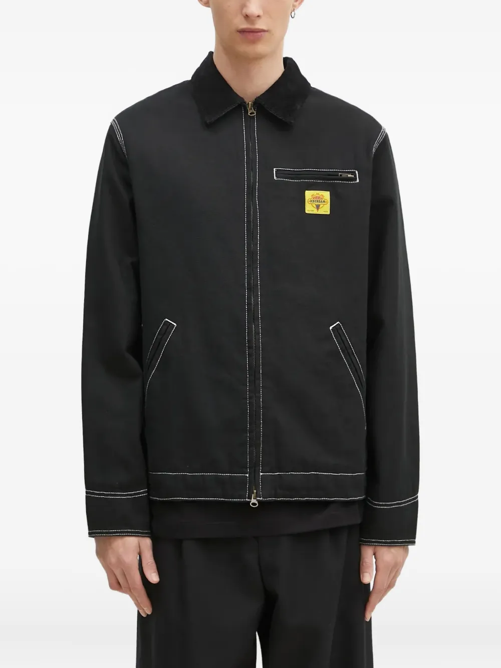 Icecream Mens Spread-collar Brand-print Regular-fit Denim Jacket Black In Black