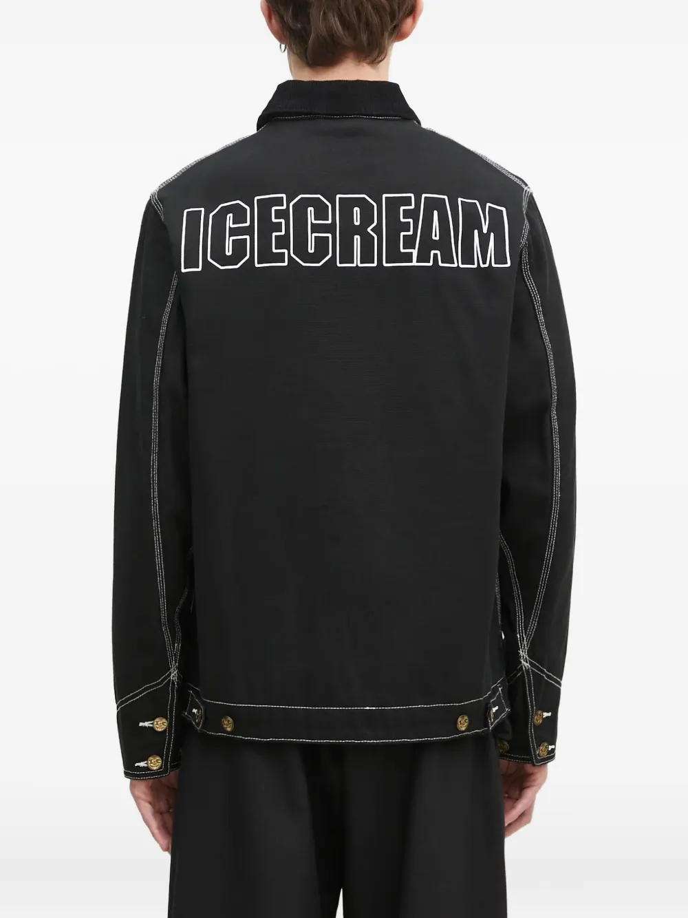 Icecream Mens Spread-collar Brand-print Regular-fit Denim Jacket Black In Black