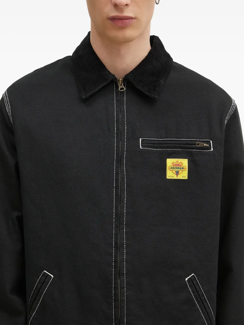 Icecream Mens Spread-collar Brand-print Regular-fit Denim Jacket Black In Black