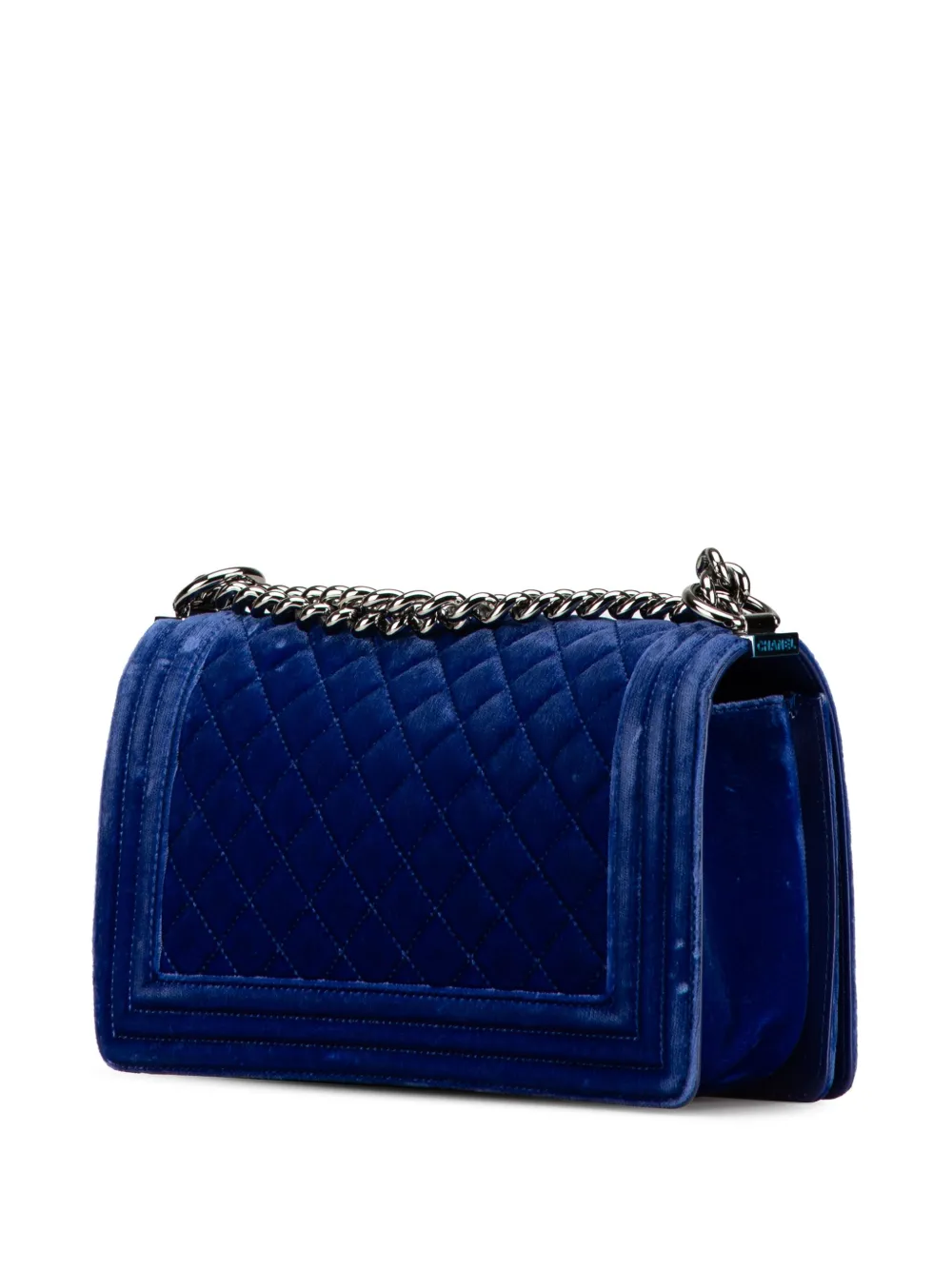 CHANEL Pre-Owned 2015-2016 medium Boy Flap gewatteerde fluwelen crossbodytas - Blauw
