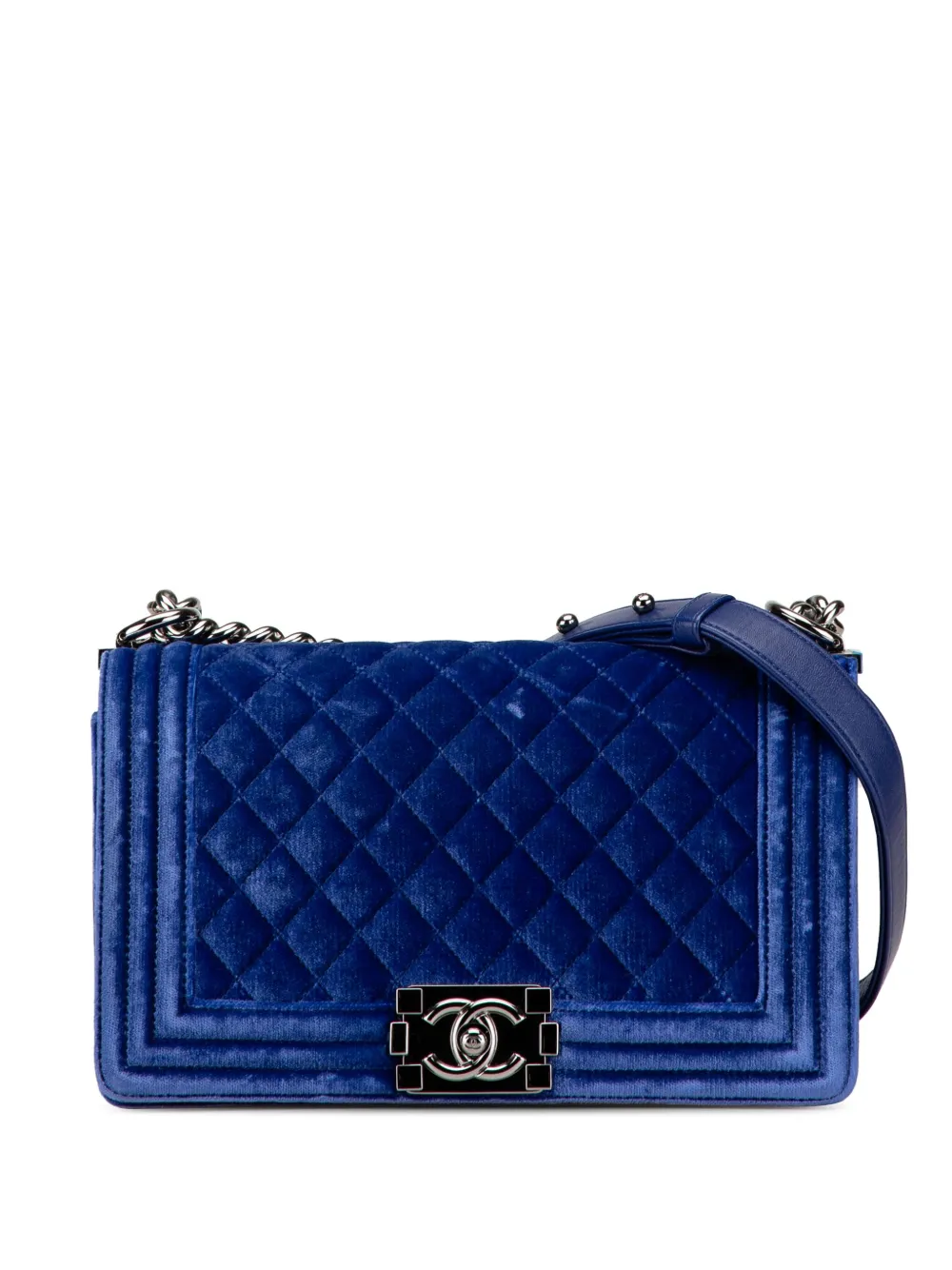 CHANEL Pre-Owned 2015-2016 ミディアム マトラッセ ベルベット ボーイ フラップ ショルダーバッグ - ブルー CHANEL Pre-Owned 2015-2016 ミディアム マトラッセ ベルベット ボーイ フラップ ショルダーバッグ - ブルー