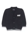 Fay Kids logo-patch cardigan - Blue