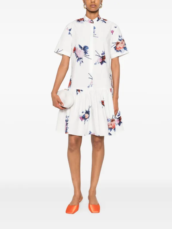 ■ERDEM (アーデム) フローラル コットン ミニドレス ERDEM フローラル ミニドレス | ホワイト | FARFETCH JP