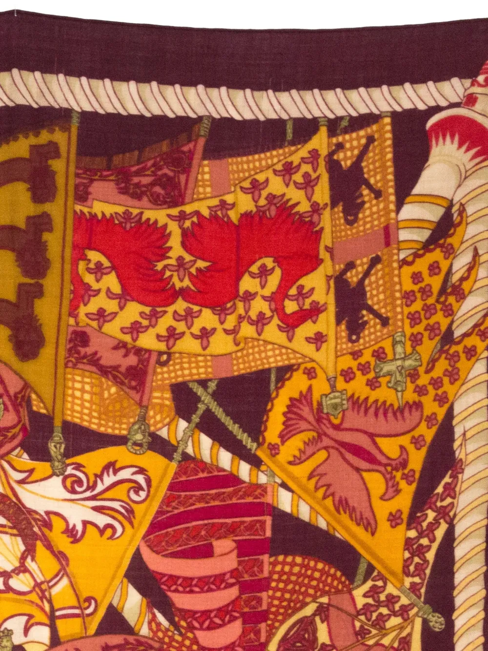 Pre-owned Hermes 1990s Etendards Et Bannières By Annie Faivre Scarf In Brown