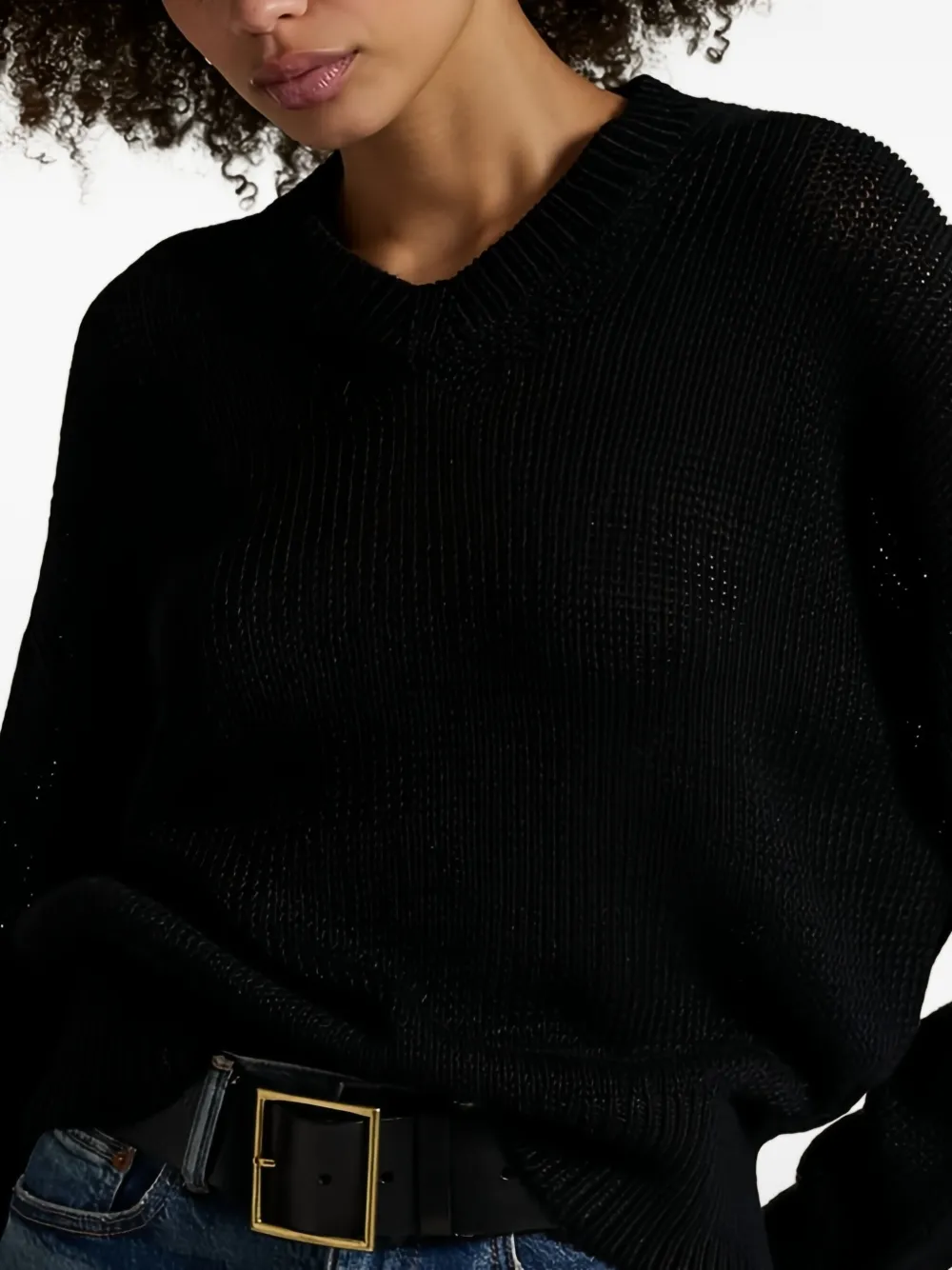 Polo Ralph Lauren Linen-cotton V-neck Sweater In Black