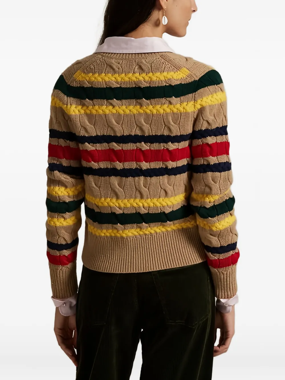 Polo Ralph Lauren Cable-knit Striped-pattern Cardigan In Gold