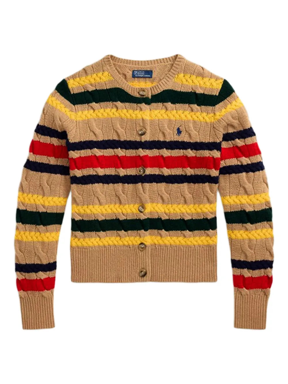 Polo Ralph Lauren Cable-knit Striped-pattern Cardigan In Gold