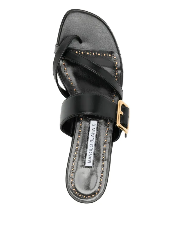 サンダル・ミュール MANOLO BLAHNIK Women Sandals 2231306 0001 YOTH BLACK Manolo Blahnik Leather Flat Sandals | Black | FARFETCH GR