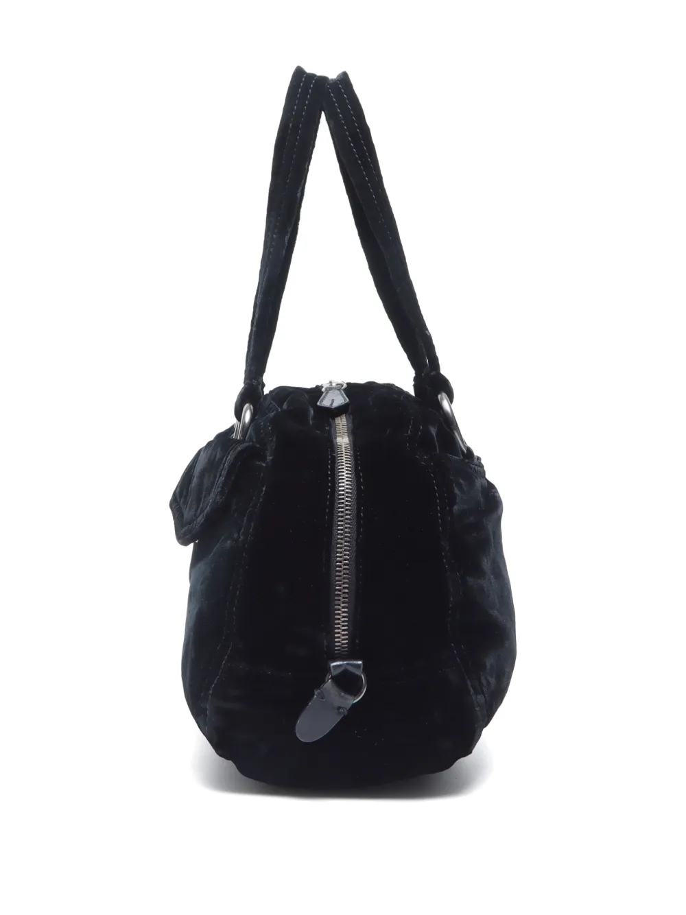 Pre-owned Prada 2000s Triangle-logo Velvet Shoulder Bag In Black