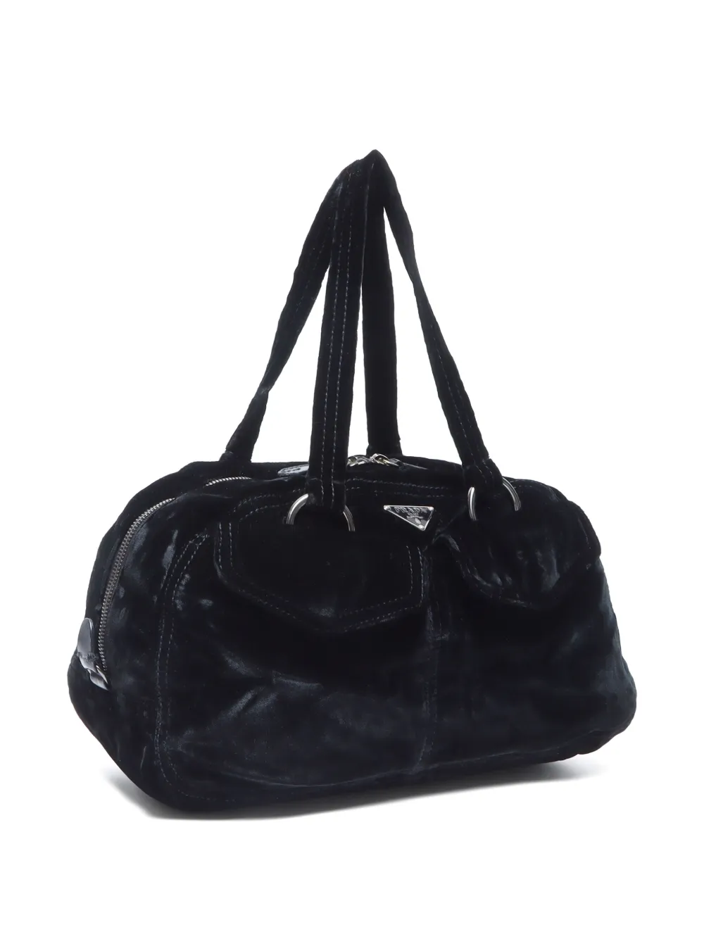Pre-owned Prada 2000s Triangle-logo Velvet Shoulder Bag In Black