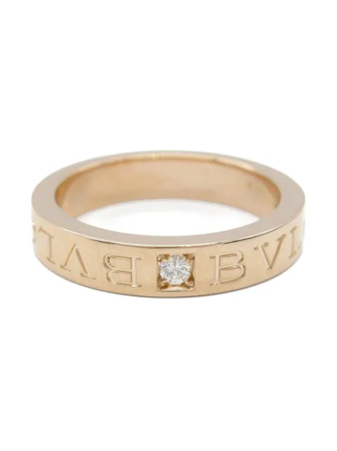 Bvlgari Pre-Owned 10s 18K yellow gold double logo diamond ring