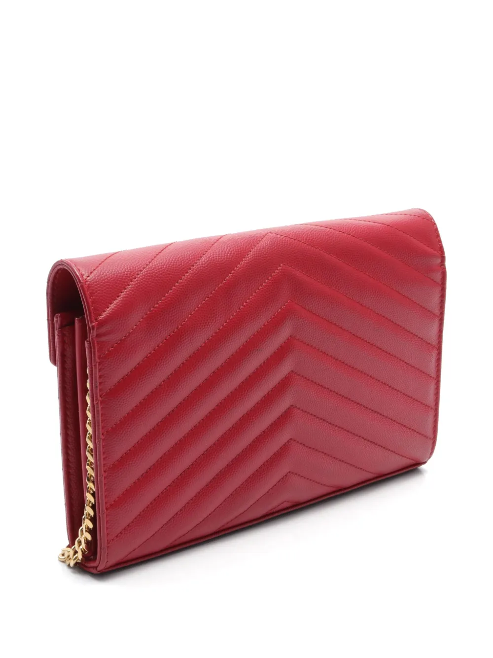 Saint Laurent Pre-Owned 2010s Grain De Poudre Matelasse Chevron Monogram Chain Wallet crossbodytas - Rood