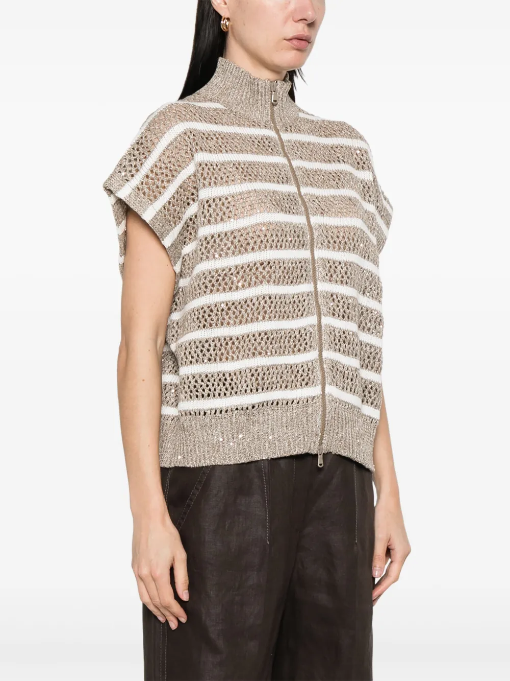 Brunello Cucinelli Vest met pailletten Beige