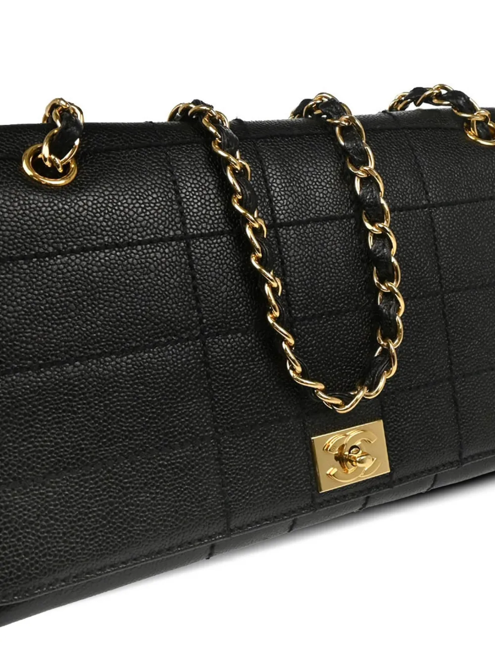 Pre-owned Chanel 2002 Choco Bar-quilted Shoulder Bag In Black