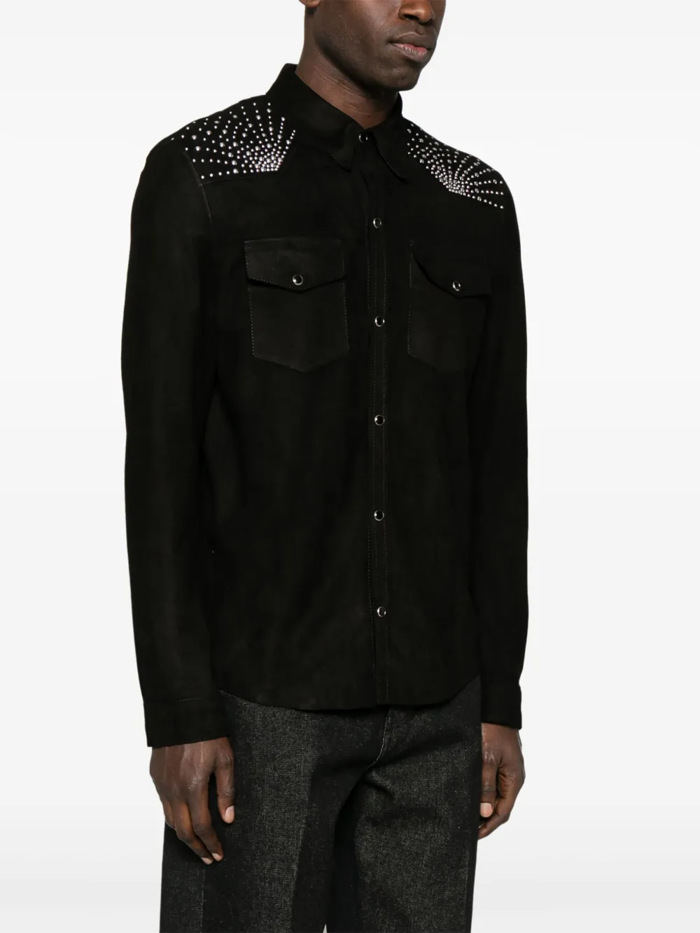 Salvatore Santoro Leren shirtjack Zwart