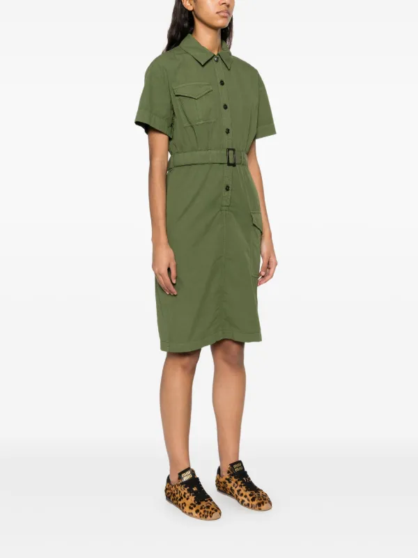 green belted shirt dress Heard It Before Hunter Green Cotton Belted Mini Shirt Dress