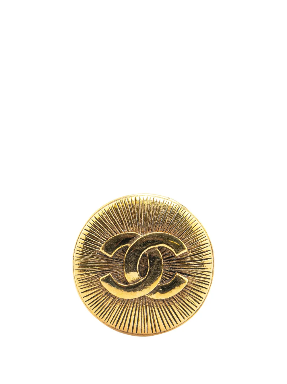 Pre-owned Chanel 1970-1980 Gold Plated Cc Round Brooch Costume Brooch