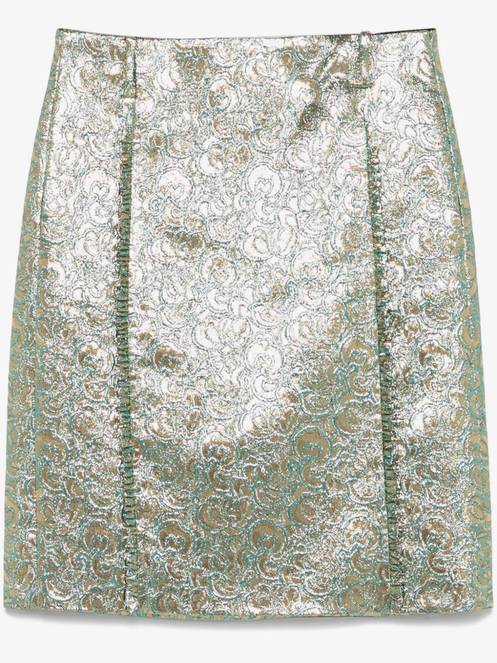 metallic-flower-print midi skirt