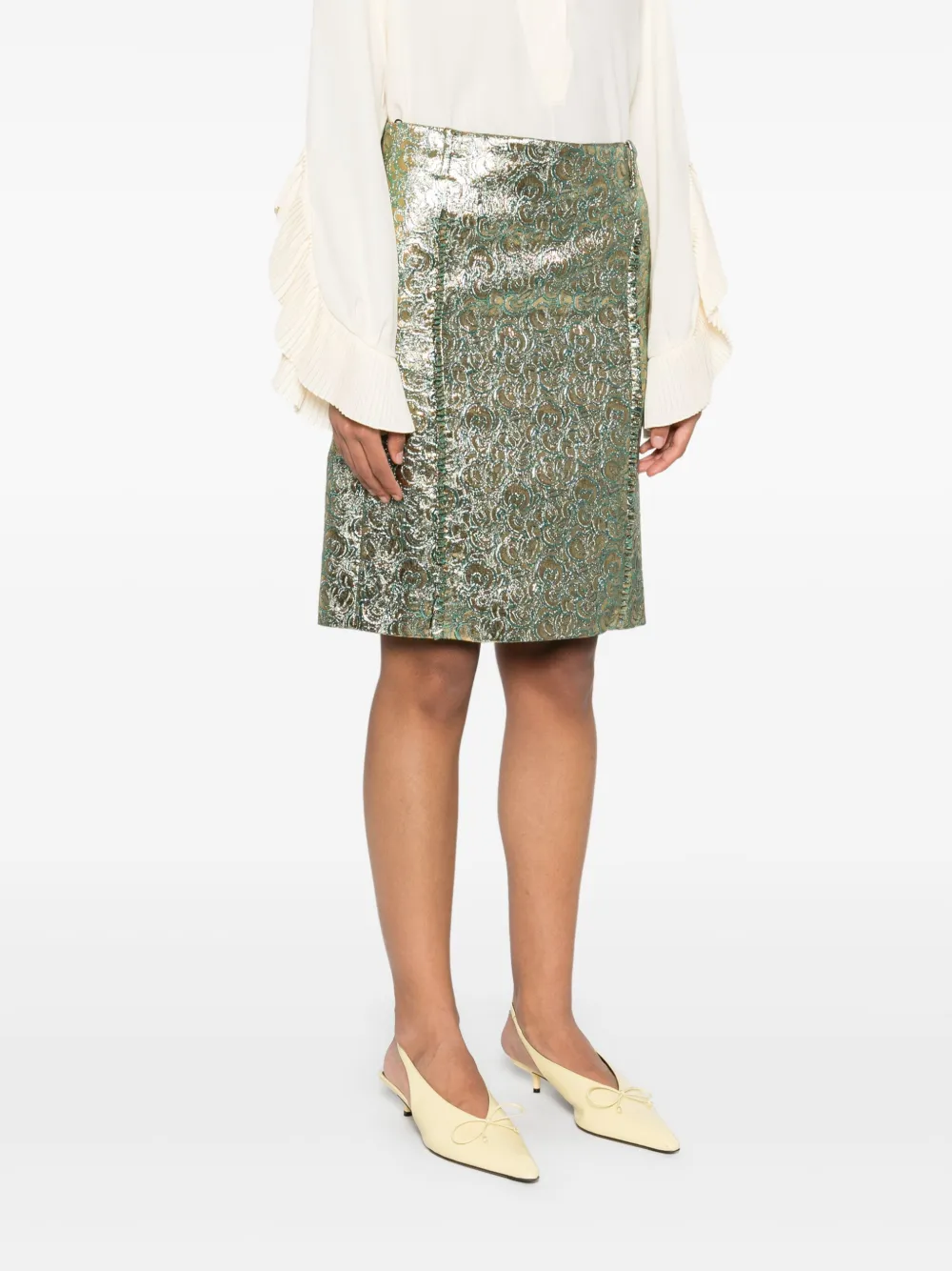 Shop N°21 Metallic-flower-print Midi Skirt In Gold