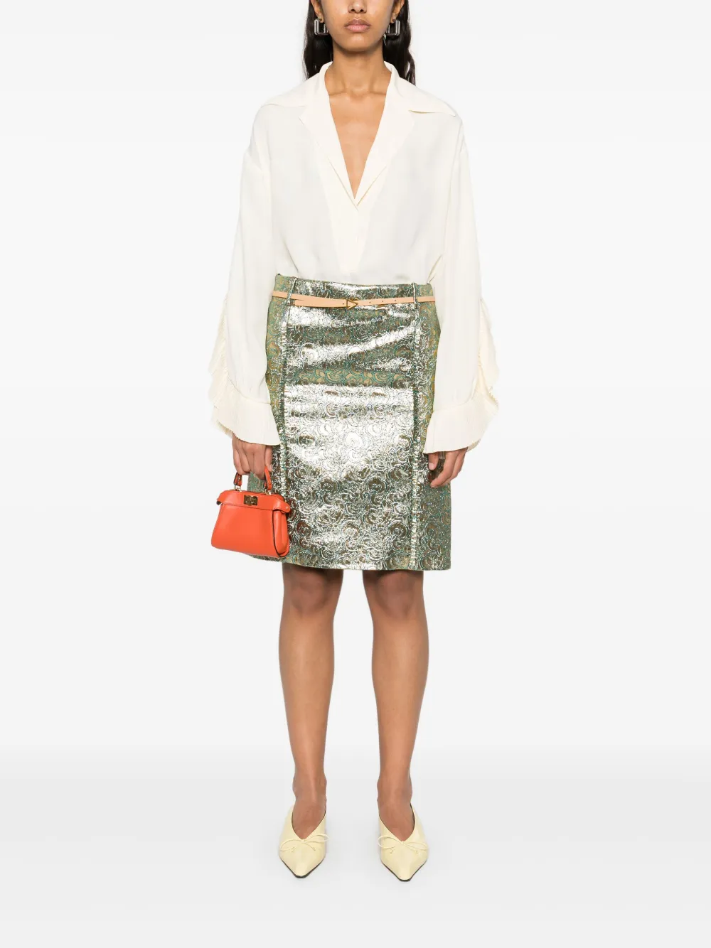Nº21 Midi-rok met metallic bloemenprint - Goud