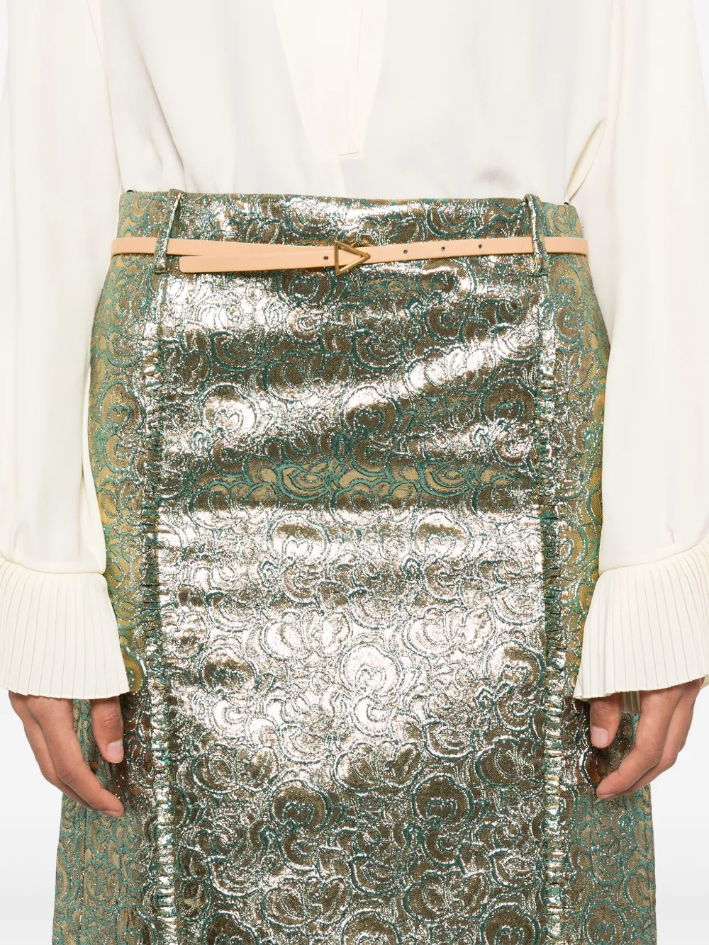 Shop N°21 Metallic-flower-print Midi Skirt In Gold
