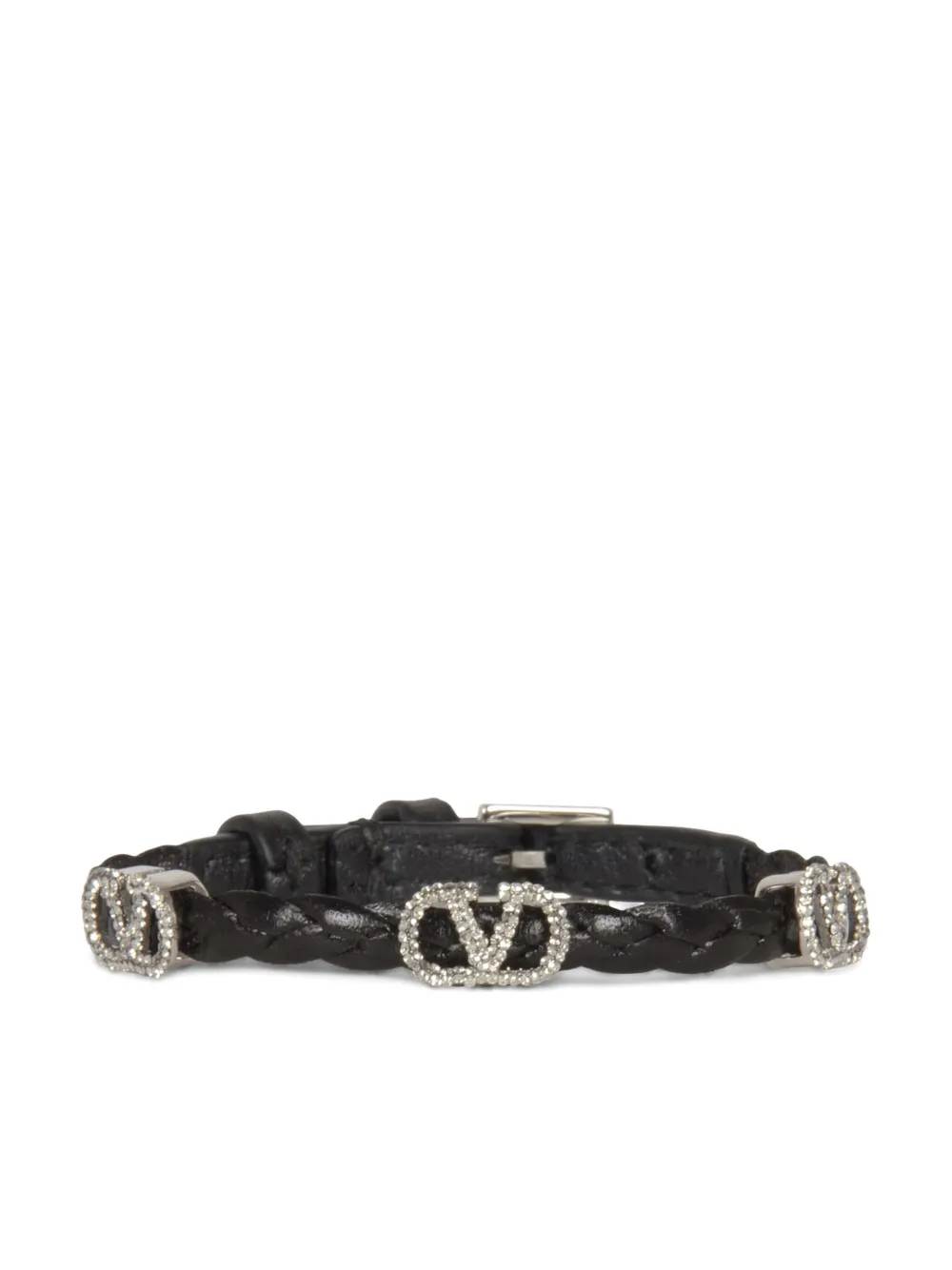 Valentino Garavani Vロゴ レザーブレスレット - シルバートーン Valentino Garavani Vロゴ レザーブレスレット - シルバートーン