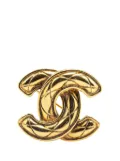 CHANEL Pre-Owned 1980-1990 Gold Plated CC Quilted Brooch costume brooch