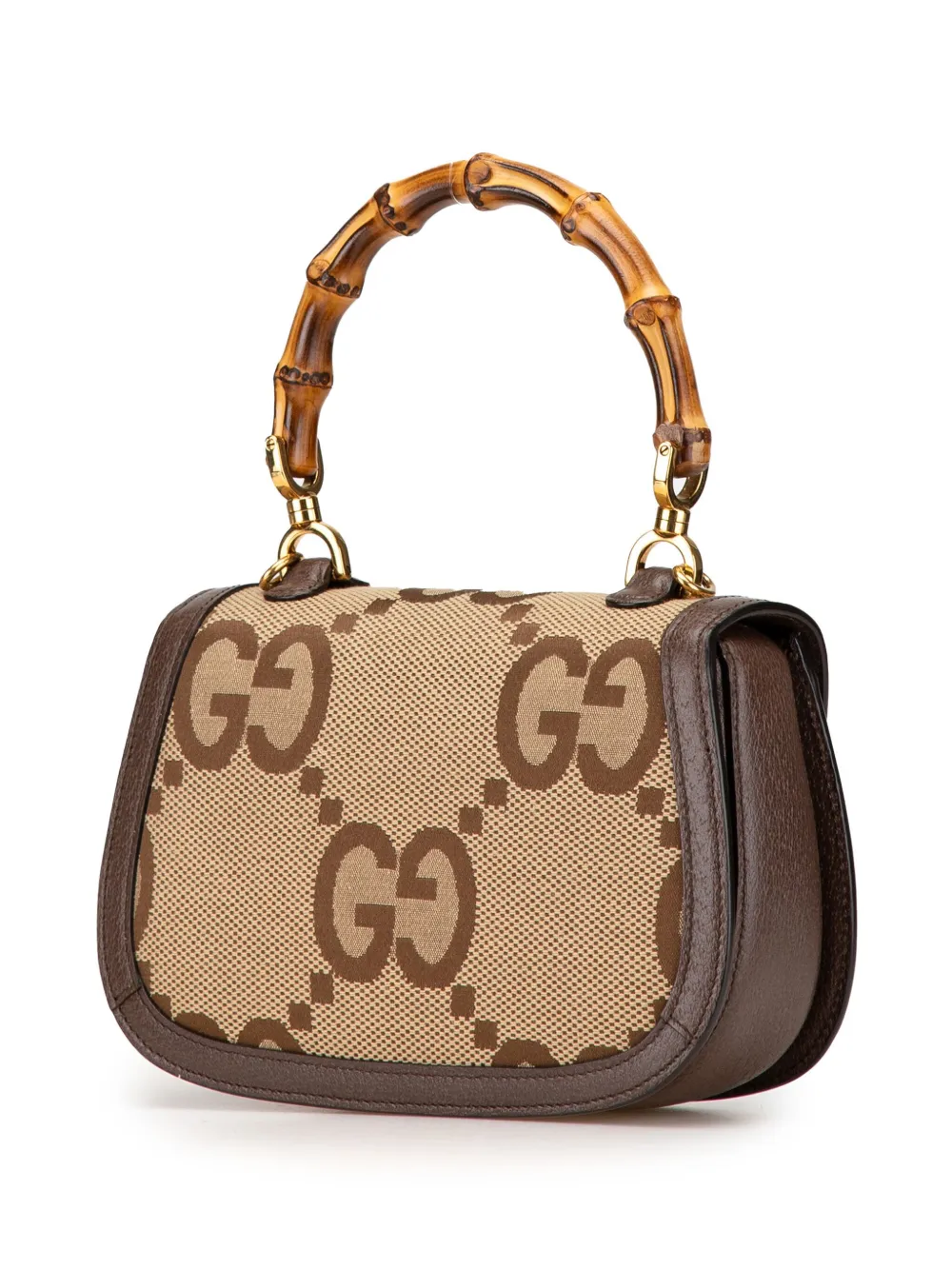 Gucci Pre-Owned 2016-2024 kleine Jumbo GG Canvas Bamboo 1947 handtas met handgreep - Bruin