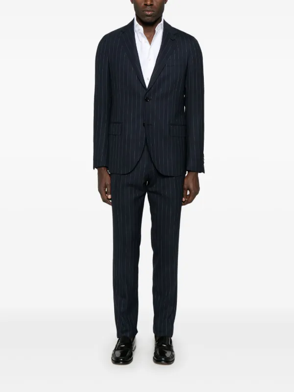 LARDINI シングルスーツ ストライプ ブルー ホワイト 48 Lardini ストライプ スーツ | ブルー | FARFETCH JP