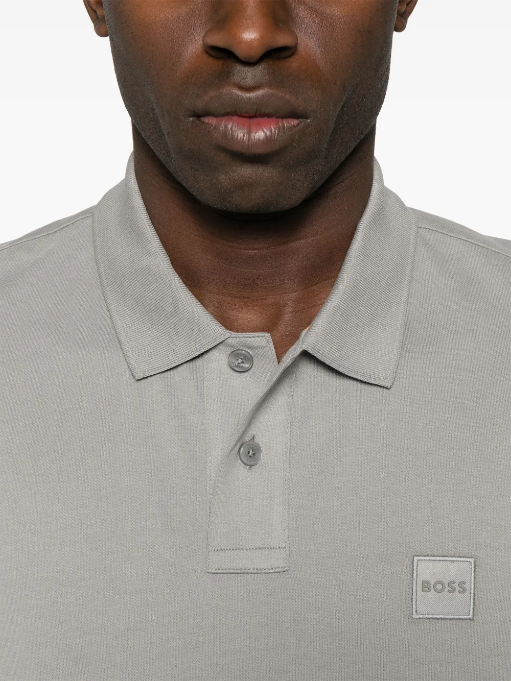 BOSS Stretch-katoenen poloshirt met logopatch Grijs