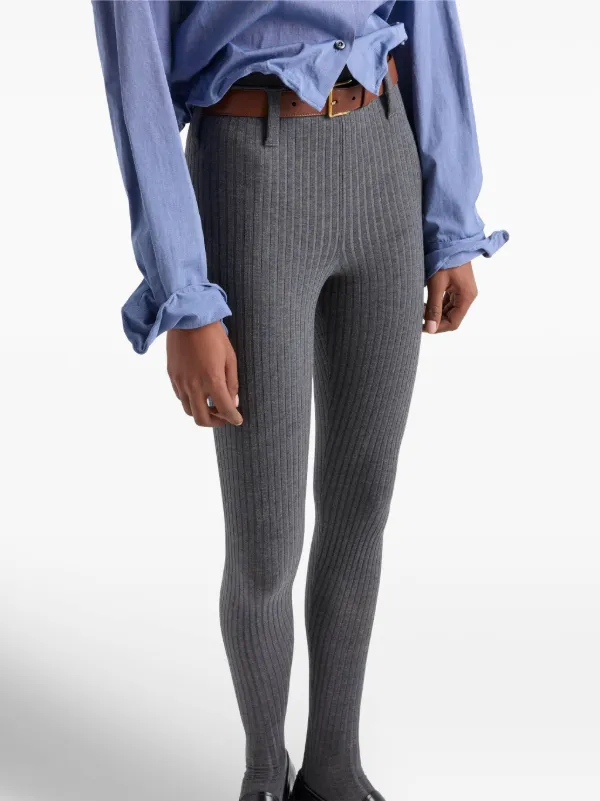 タイツ・ソックス PRADA Ribbed tights Gray Ribbed-knit cotton-blend tights in grey - Prada | Mytheresa
