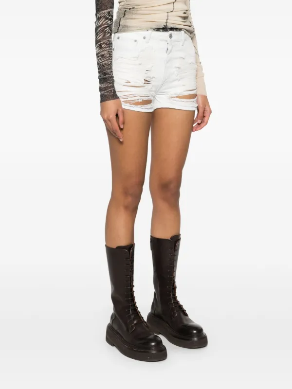 MM6 Maison Margiela Distressed Denim Shorts | White