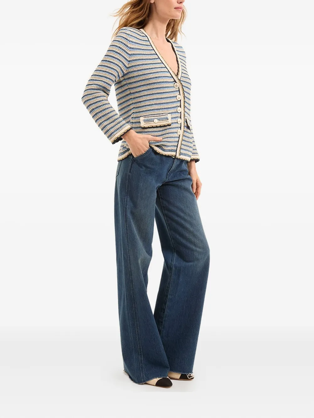 Veronica Beard Striped Cardigan In Multi