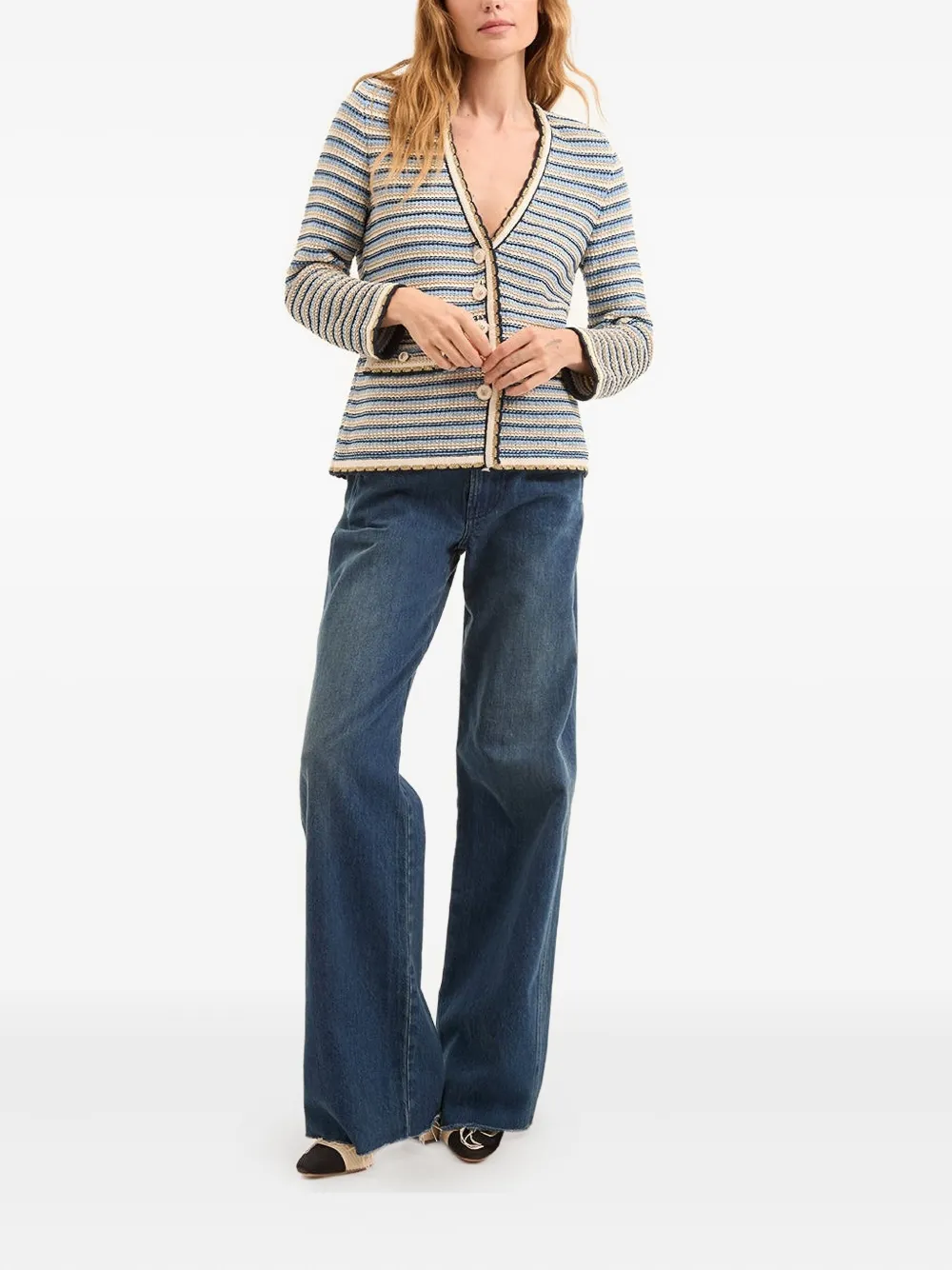 Veronica Beard Striped Cardigan In Multi