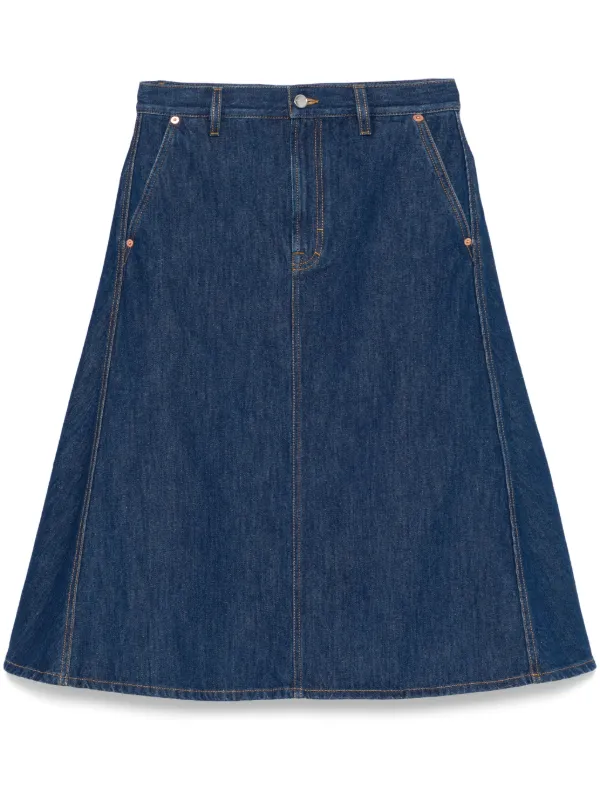 【送料&関税込】Alexander McQueen Log Patch Denim Midi Skirt alexander-mcqueen-Blue-