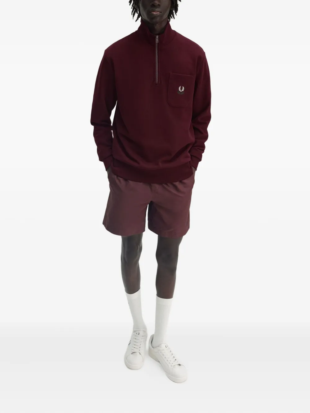 Fred Perry Sweater met geborduurde zak en rits Rood