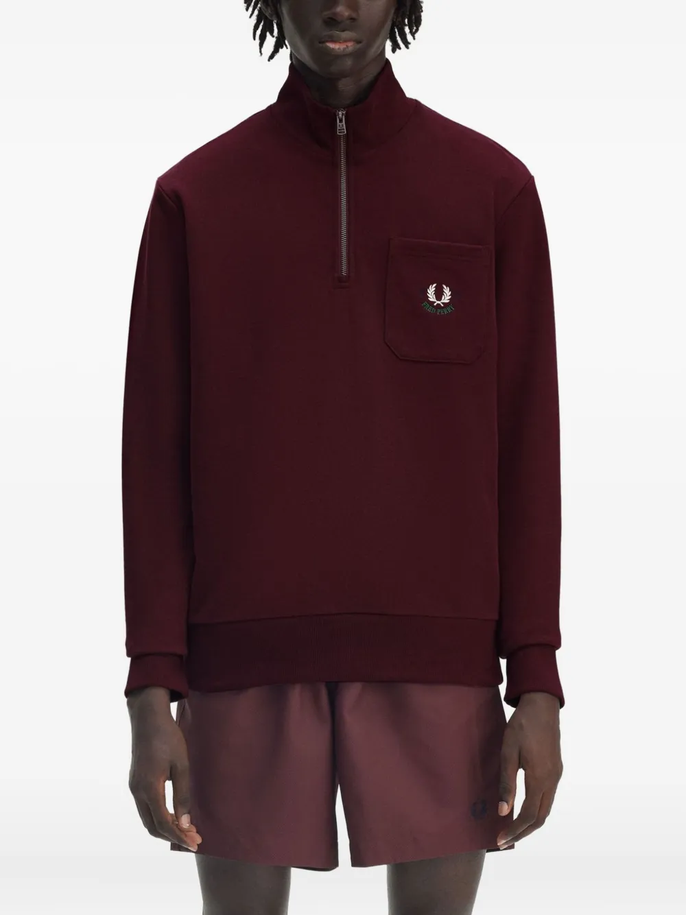 Fred Perry Sweater met geborduurde zak en rits Rood